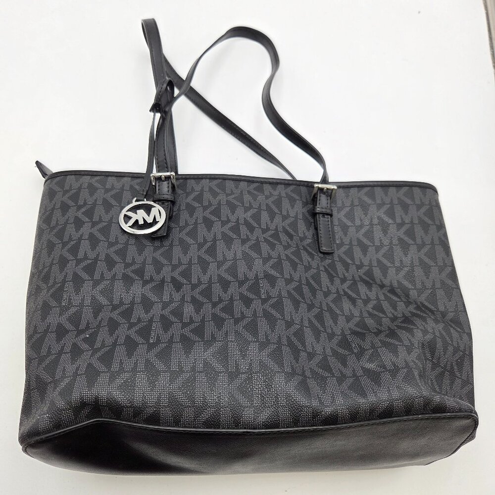 Michael Kors Jet Set Travel Large Tote Gray MK Logo Shoulder Bag